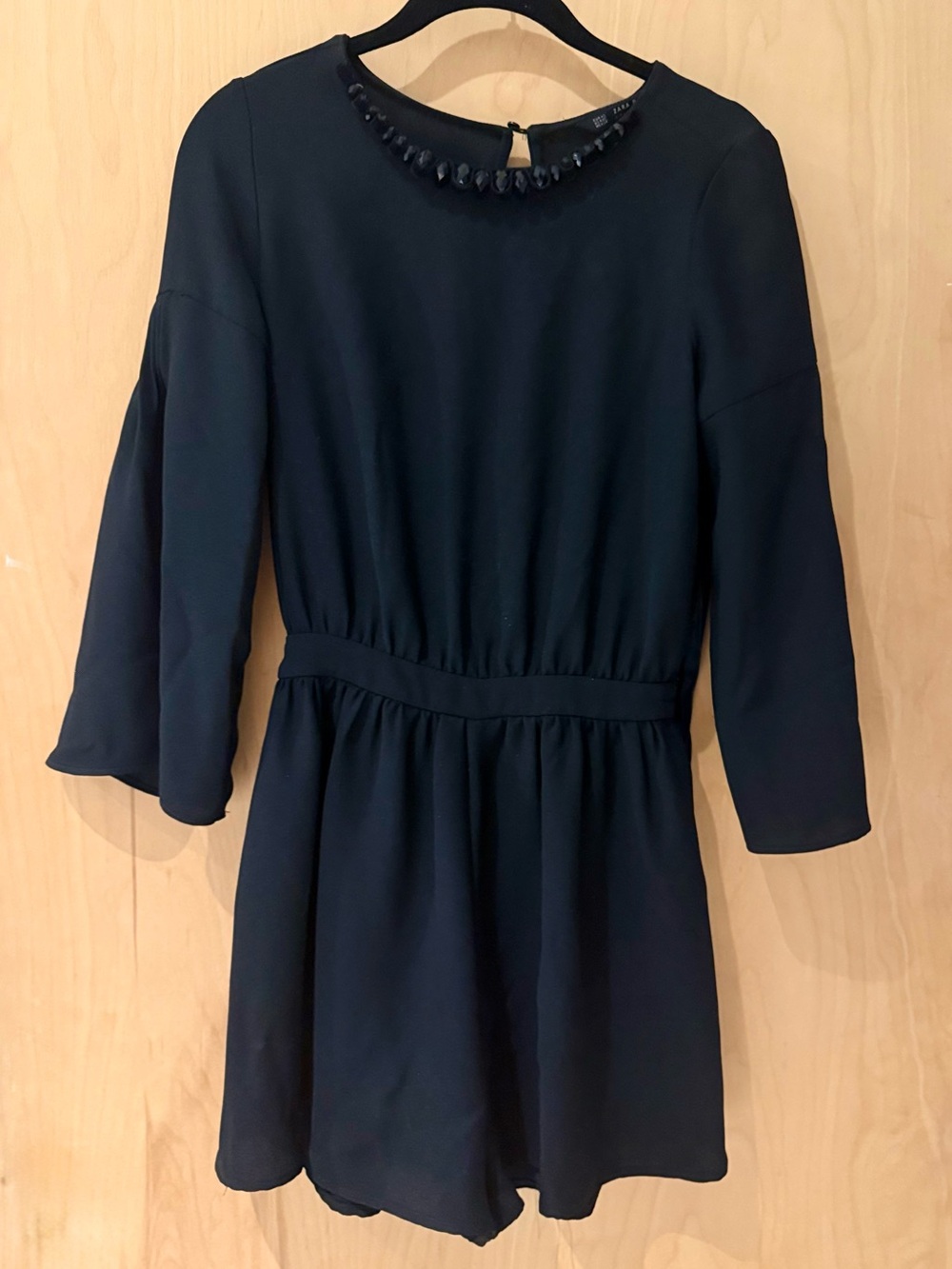 Zara Black Long-Sleeve Embellished Neck Romper